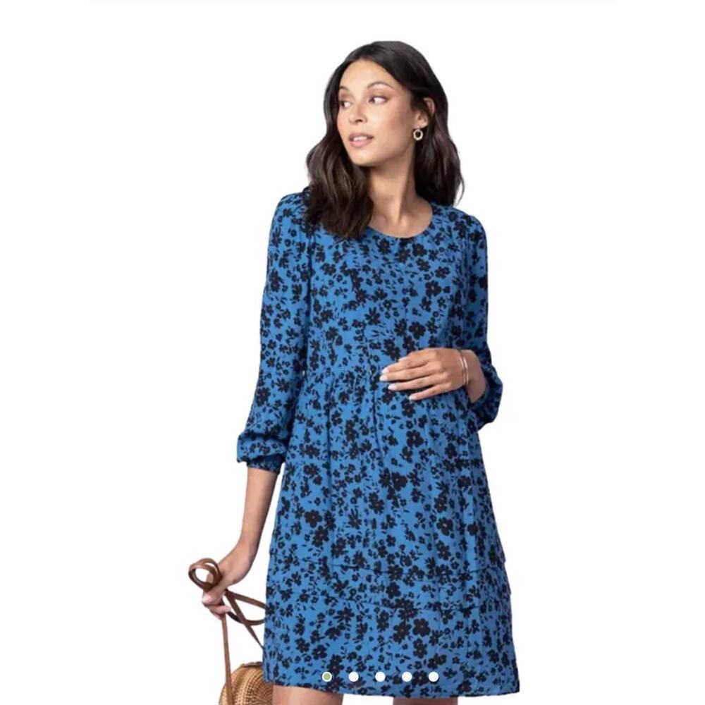 Seraphine Kiki‎ Nursing Dress Blue Floral Knee Length Maternity Dress 8